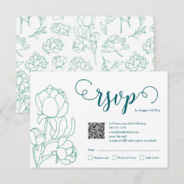 Groene Hand Getrokken Peony Bloemen Wedding RSVP Kaartje