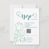 Groene Hand Getrokken Peony Bloemen Wedding RSVP Kaartje (Voorkant)