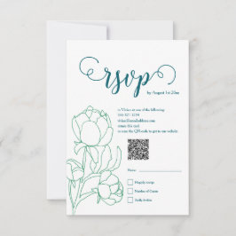 Groene Hand Getrokken Peony Bloemen Wedding RSVP Kaartje