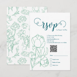 Groene Hand Getrokken Peony Bloemen Wedding RSVP Kaartje