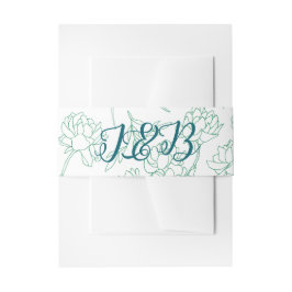 Groene Hand Getrokken Peony Bloemen Wedding Uitnodigingen Wikkel