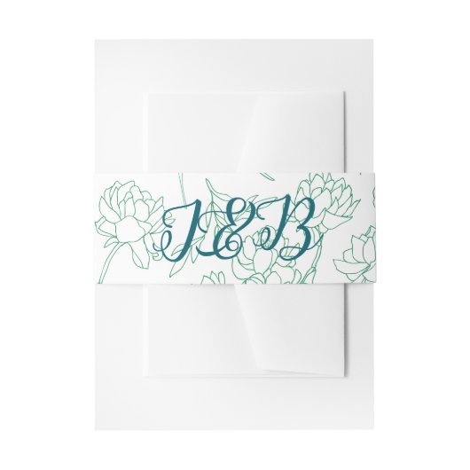 Groene Hand Getrokken Peony Bloemen Wedding Uitnodigingen Wikkel (Voorkant Voorbeeld)