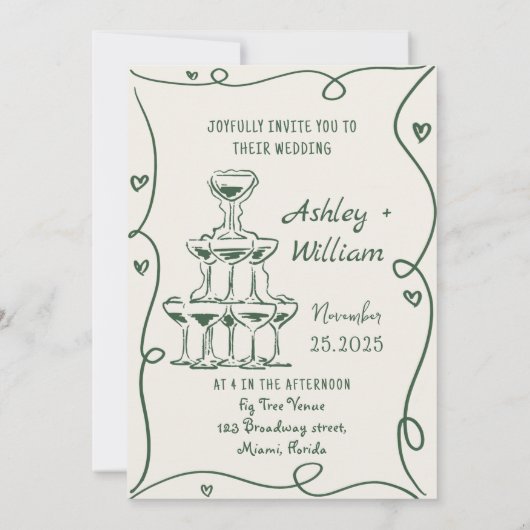 Groene Hand Getrokken Proost om de Uitnodiging van (Achterkant)