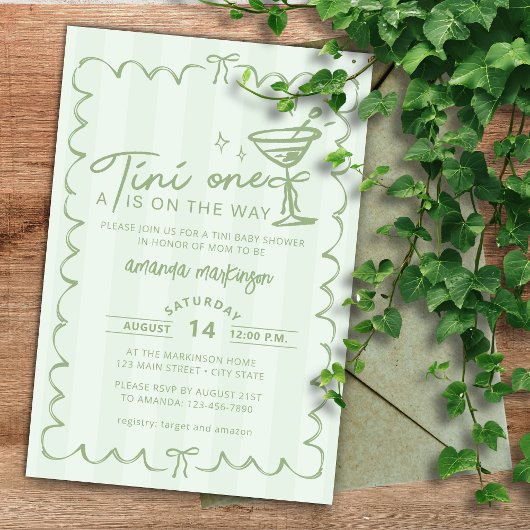 Groene Hand Teken Een Tini Een Baby shower Kaart