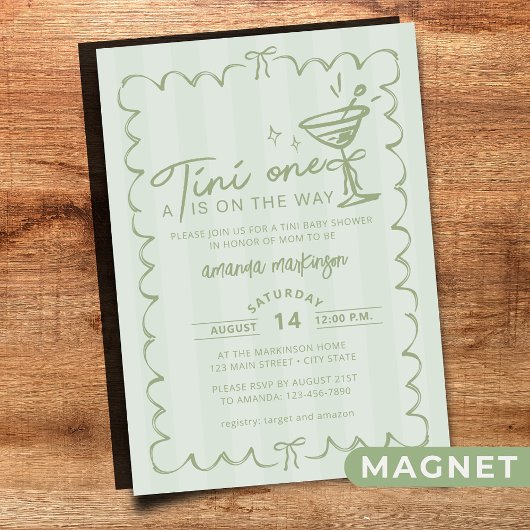 Groene Hand Teken Een Tini Een Baby shower Magnetische Uitnodiging