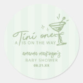 Groene Hand Teken Een Tini Een Baby shower Ronde Sticker (Voorkant)