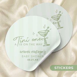 Groene Hand Teken Een Tini Een Baby shower Ronde Sticker