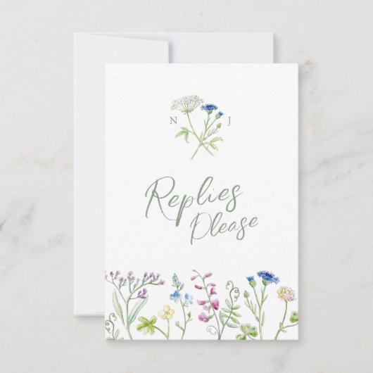 Groene hand wildflower waterverf RSVP bruiloft (Voorkant)