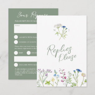 Groene hand wildflower waterverf RSVP bruiloft Kaartje