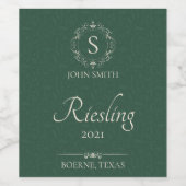 Groene handgemaakte wijn, gemonocgrammeerd wijn etiket (Enkel label)