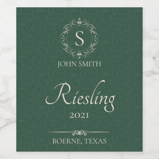 Groene handgemaakte wijn, gemonocgrammeerd wijn etiket (Enkel label)
