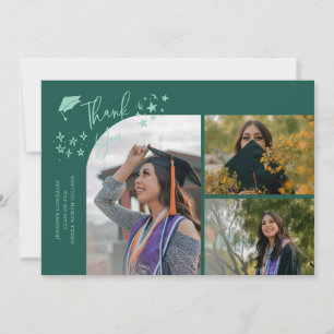 Groene handgeschreven bedankkaart met meerdere fot aankondiging
