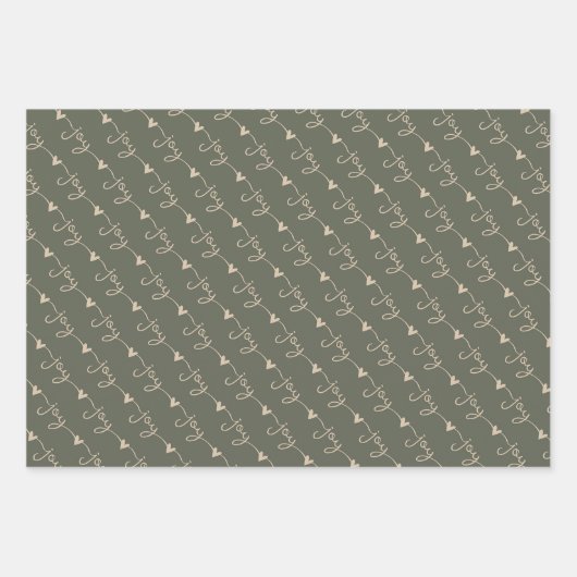 Groene handgeschreven Joy Hearts Kerstverpakking Inpakpapier Vel (Voorkant)