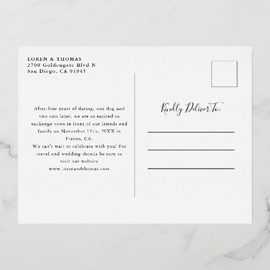 Groene handgeschreven kalligrafie sparen de Datum Folie Uitnodiging Briefkaart (Achterkant)