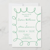 Groene handgeschreven pinstripes grillige bruiloft kaart (Voorkant)