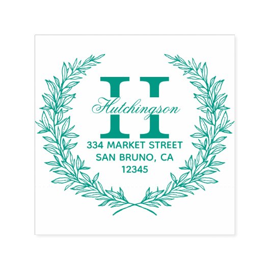 Groene handgetekende bloemenkrans | Retouradres Zelfinktende Stempel (Design)