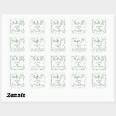 Groene handgetekende Doodle Afstudeer Bedankt Wit Vierkante Sticker (Vel)