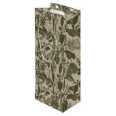 Groene handgetekende lijn tropische bladeren en bl wijn cadeautas (Achterkant Gekanteld)