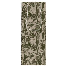 Groene handgetekende lijn tropische bladeren en bl wijn cadeautas