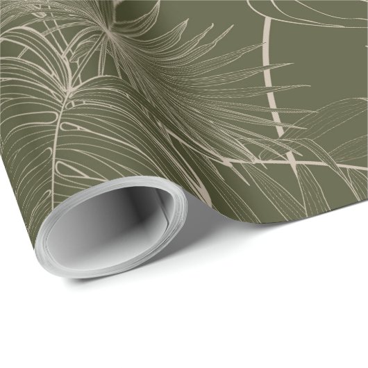 Groene handgetekende lijn tropische palmbladeren. cadeaupapier (Rol Hoek)