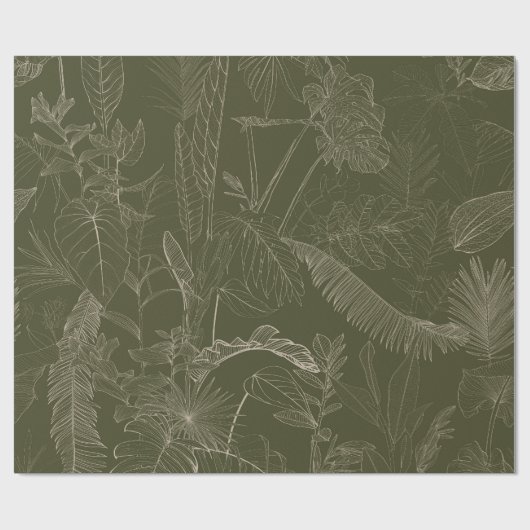 Groene handgetekende lijn tropische palmbladeren. cadeaupapier (Vlak)