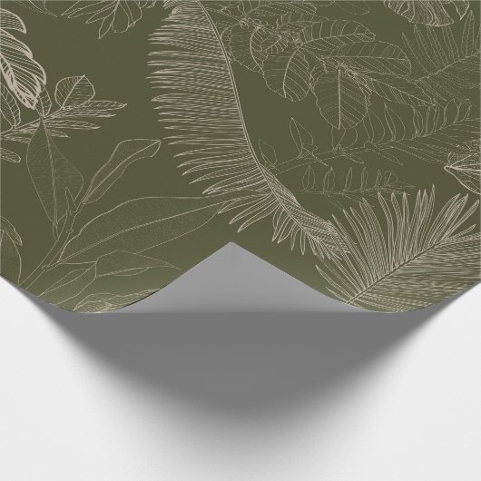 Groene handgetekende lijn tropische palmbladeren. cadeaupapier (Hoek)