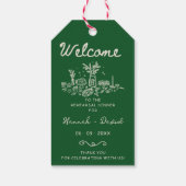 Groene handgetekende moderne proefhuwelijksdiner b cadeaulabel (Achterkant)