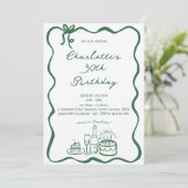 GROENE Handgetekende Uitnodiging voor 30e Verjaard (Staand voorkant)