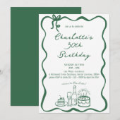 GROENE Handgetekende Uitnodiging voor 30e Verjaard (Voorkant / Achterkant)