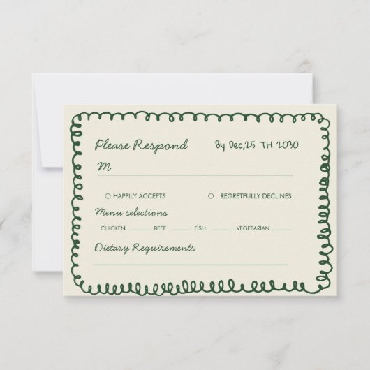 groene handgetekende Whimsical Bruiloft RSVP Kaartje (Voorkant)