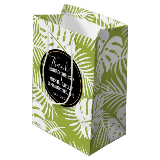 Groene handpalmen Oerwoud Pattern Weddenschap Beda Medium Cadeauzakje (Achterkant Gekanteld)