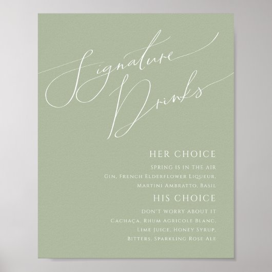 Groene handtekeningen voor whimsical Script Sage D Poster (Voorkant)