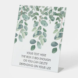 Groene hangende eucalyptusbladeren. Stijl: Ondoorz Reclamebord Met Voetstuk