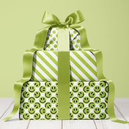 Groene Happy Face Stripes en Polka Dot Inpakpapier Vel