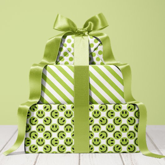 Groene Happy Face Stripes en Polka Dot Inpakpapier Vel