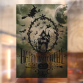 Groene Happy Halloween Full Moon & Witch Raamsticker (Vel 2)
