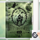 Groene Happy Halloween Full Moon & Witch Raamsticker (Huis)