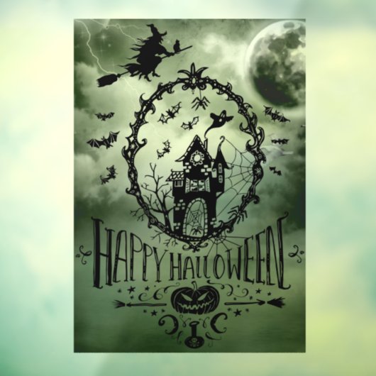 Groene Happy Halloween Full Moon & Witch Raamsticker (Vel 3)