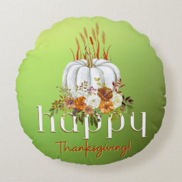 Groene Happy Thanksgiving Herfst Bloemenpompoen Rond Kussen