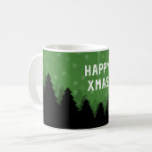 Groene Happy Xmas mok met bos, bomen en sneeuw (Voorkant links)