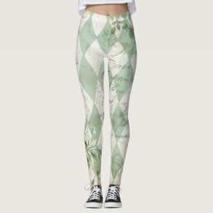 Groene Harlekijn Bloem Schrift uit het verleden Leggings