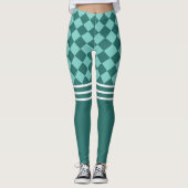 Groene Harlekijn en Triple White Stripe Leggings (Voorkant)