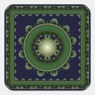 Groene harmonische fractaal mandala vierkante sticker