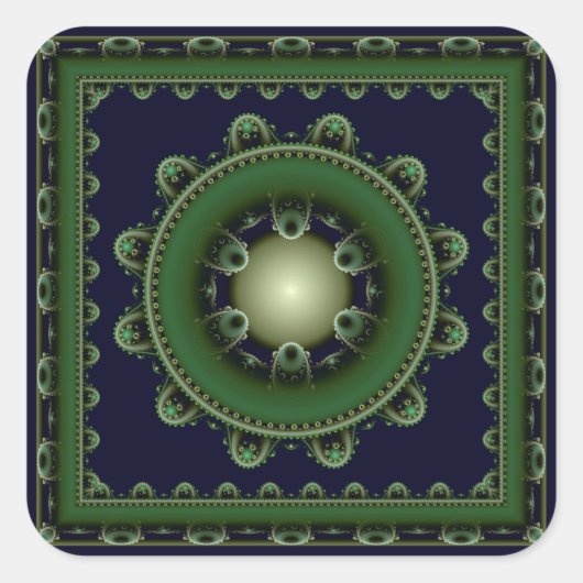 Groene harmonische fractaal mandala vierkante sticker (Voorkant)