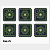 Groene harmonische fractaal mandala vierkante sticker (Vel)