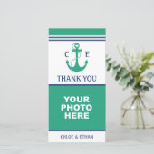 Groene Hart Anker Monogram Foto Dank U Bedankkaart (Staand voorkant)