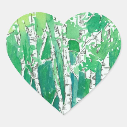 Groene Hart Aspen Bomen Pen en Ink Art Sticker (Voorkant)