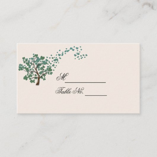 Groene Hart Boom op Ivoor Bruiloft Plaats Kaart Plaatskaartje (Voorkant)