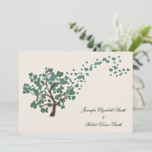 Groene Hart Boom op Ivoor Bruiloft uitnodiging (Staand voorkant)