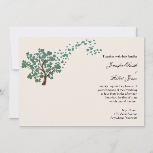 Groene Hart Boom op Ivoor Bruiloft uitnodiging (Achterkant)